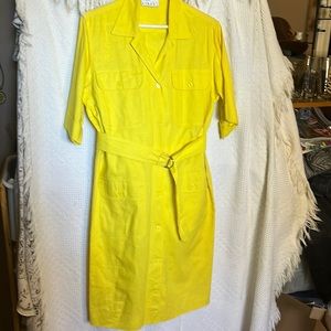 Linen Blend Yellow Dress Belted